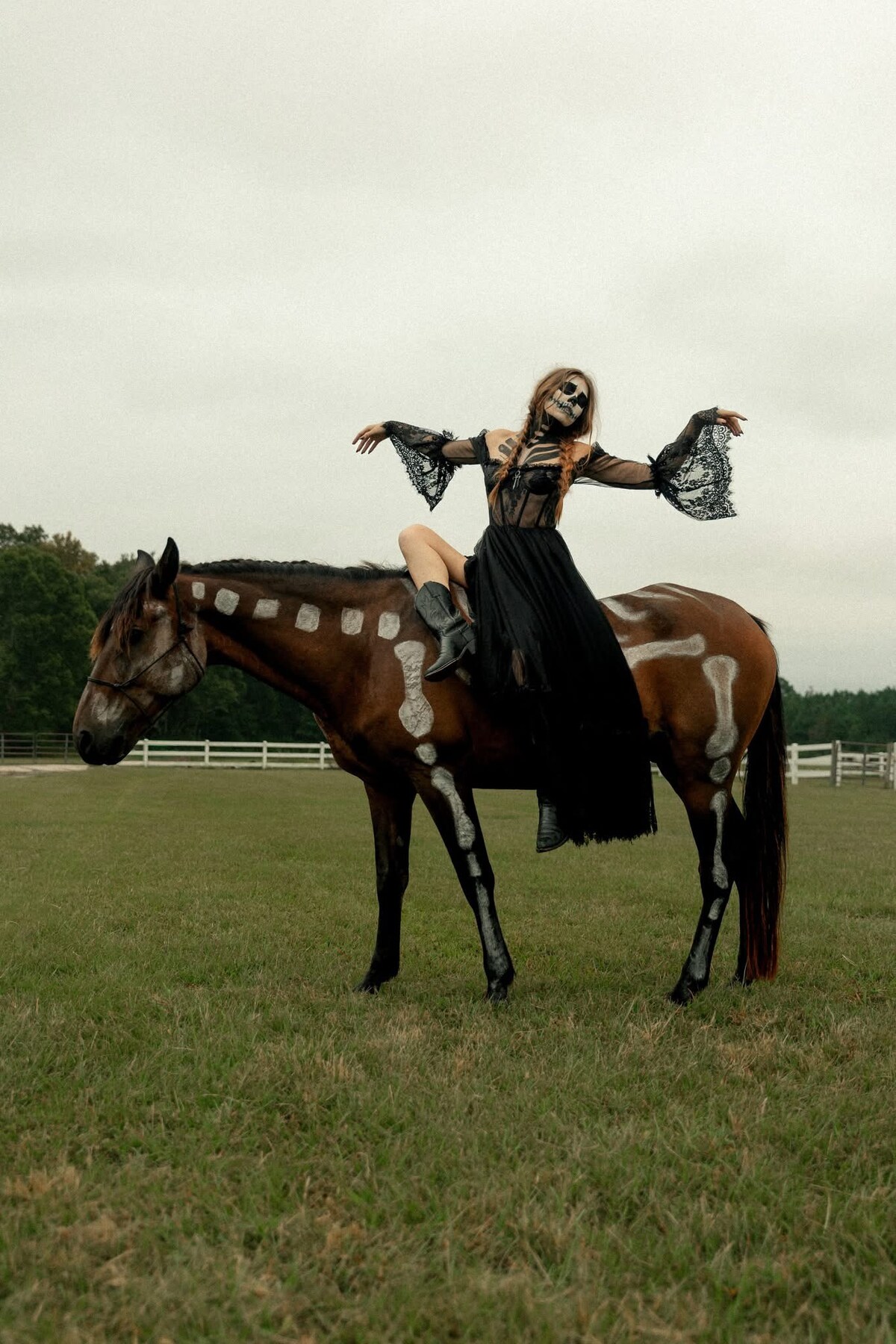 Halloween-themed photo shoot with a horse at Parkton Place